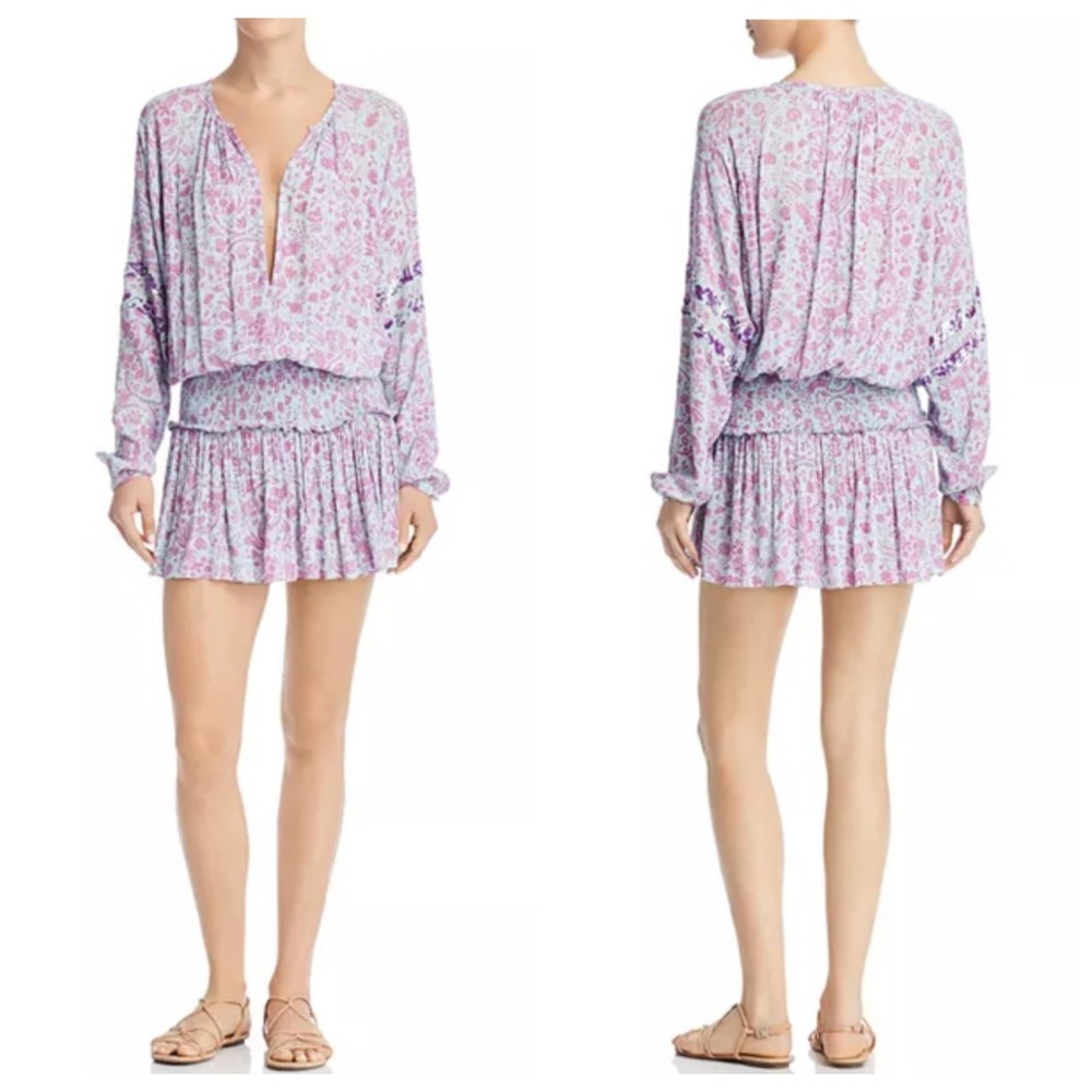 Hemant & Nandita Layla Smocked Waist Mini Dress Purple Size Small‎